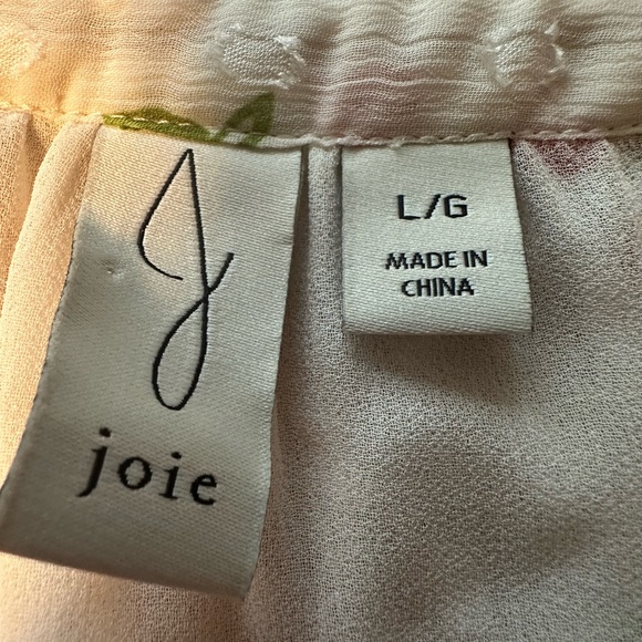 Joie Cherry Print Swiss Dot Peasant Blouse L Sheer Smocked Waist Cottage Flirty - Picture 13 of 16